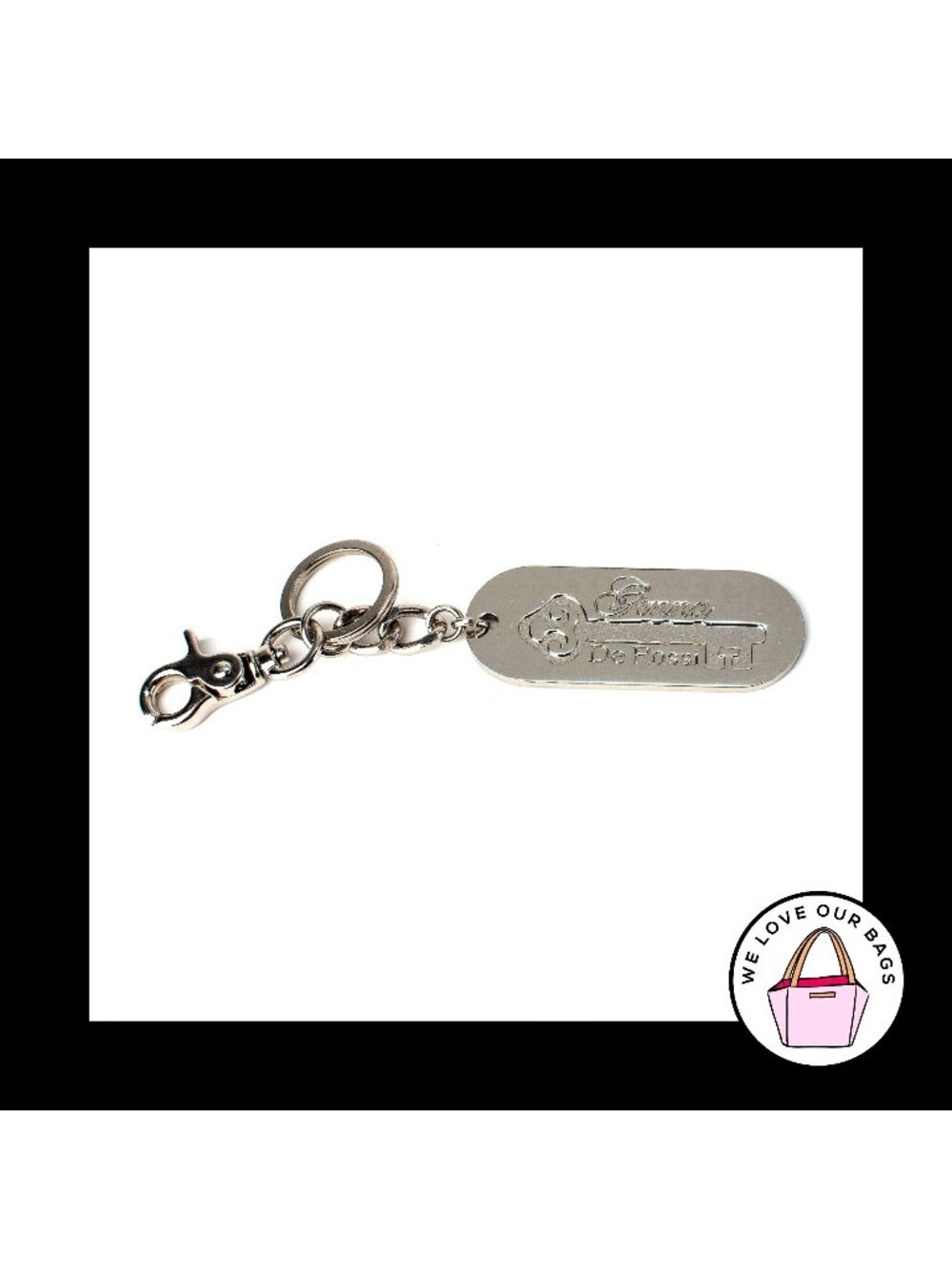 GENNA DE ROSSI Heavy Silver Nickel Metal Oval Fob Bag Charm Keychain Hang Tag